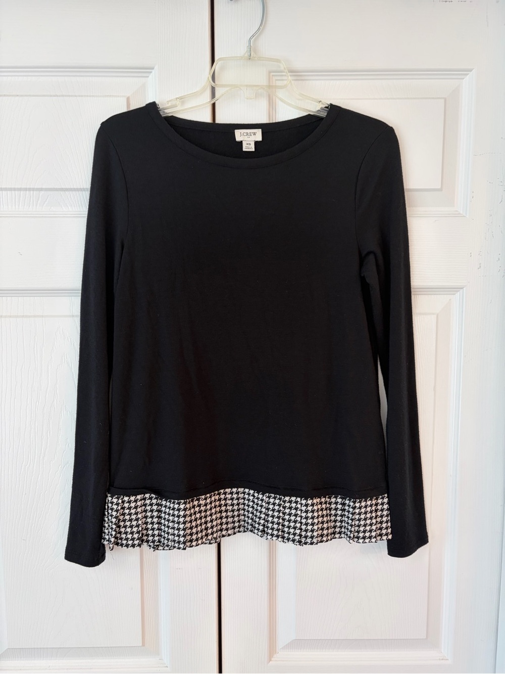 NWOT J.Crew Black Houndstooth Print Pleated Modal Tunic Blouse Shirt Size XS